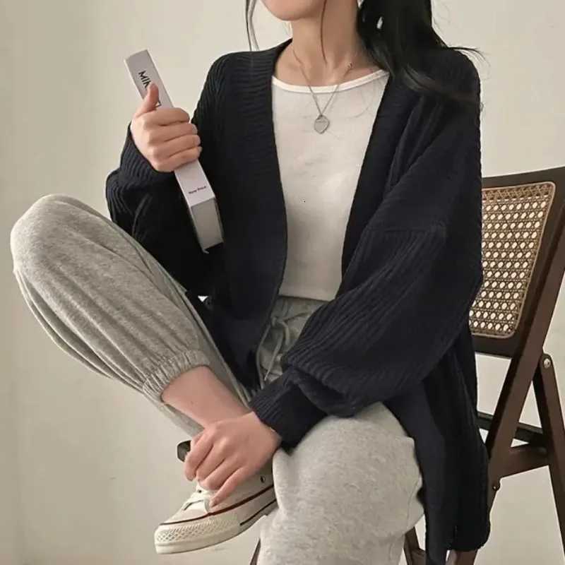 Fashion Korean Autumn Winter Solid Color Knitted Cardigan Casual Loose Oversize Sweater Jacket Office Lady Knitted CardiganT251101