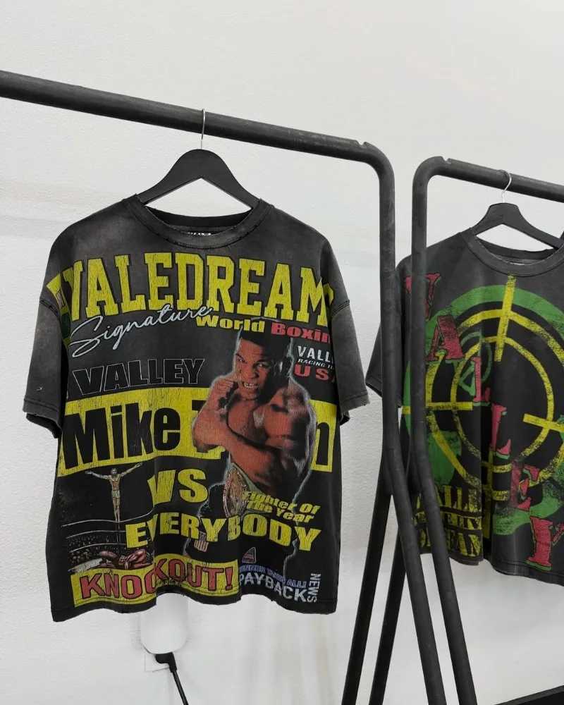 European and American Trendy Brand VALLEY Strtwear Tops Men Retro Harajuku Y2K Super Large T-shirt Loose Casual Short SlvesC250418