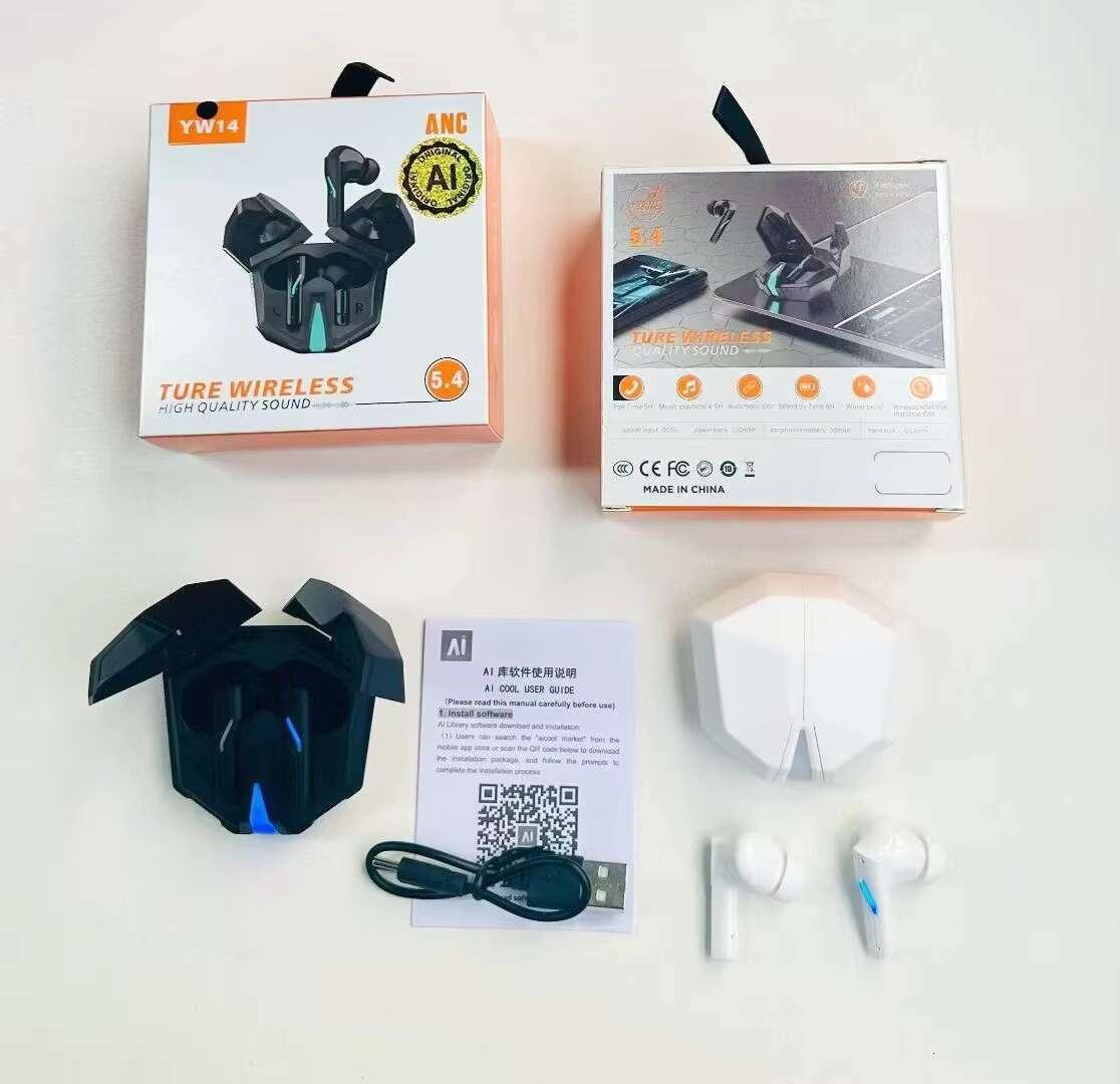 Cool Breath Light True Wireless Earbuds New Flying Wing In-Ear Headsets for Sports Low MOQ Black and White YW14