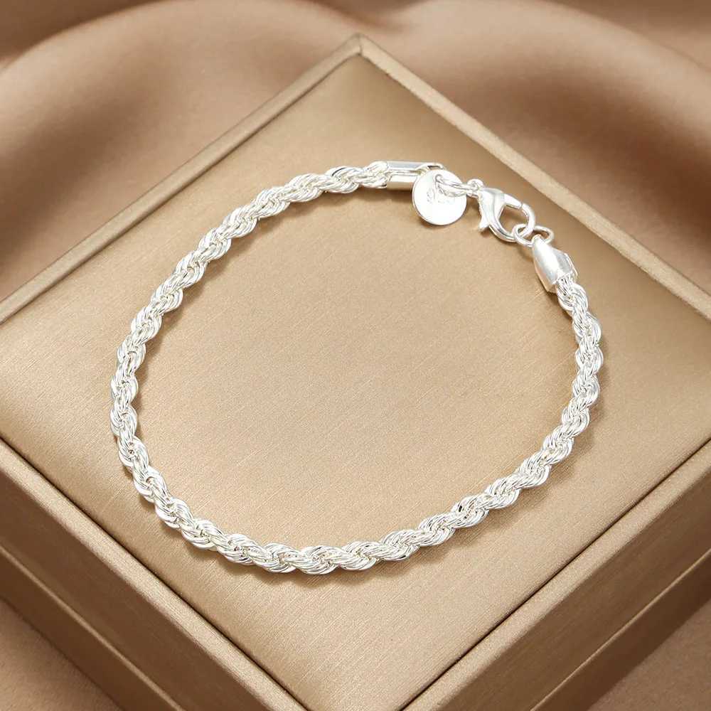 New 925 sterling silver bracelet for men fashionable hip-hop punk twist rope Chian bracelet unisex style simple classic jewelry Y250329