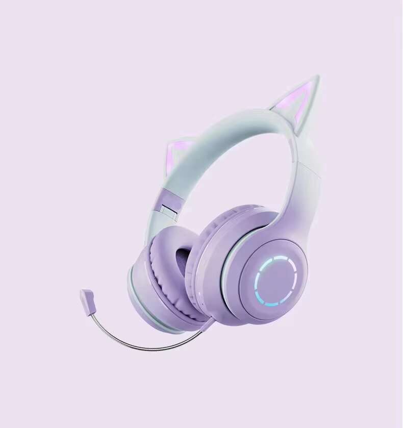 In Stock B39PRO Cute Cat Ear Designed Wireless Earphone Headphone with Cool Light
