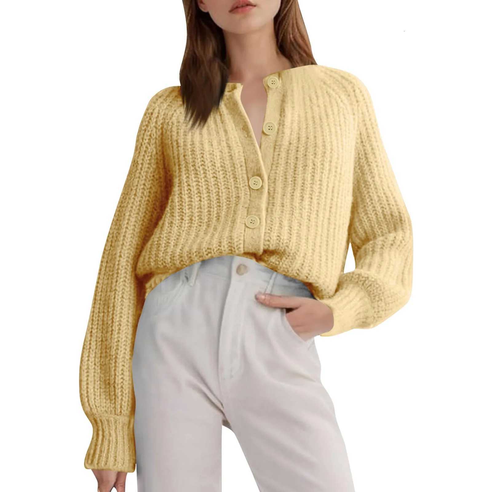 Ladies Plain Color Simple Casual And Versatile Long Sleeve Korean Style Button Down Cardigan SweaterT251101