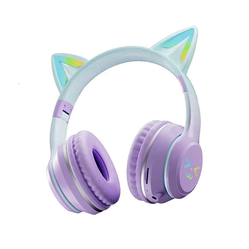 New Cool Luminous HiFi Headphone Wireless Headset Sports Earphone RGB Lights Cute Cat Ear Headphones with Mic