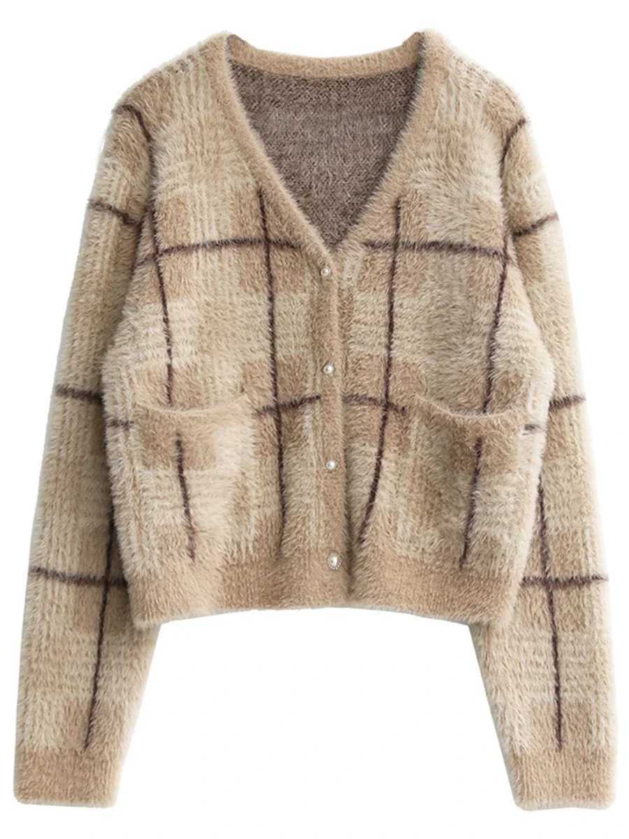 CHIC VEN Womens Cardigan Single Breasted New Vintage Plaid Sweater Soft Woman Jumpers Female Top Winter Autumn 2023T251101