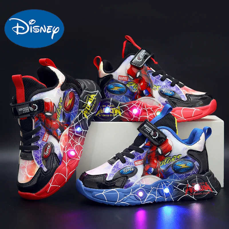Disney Spiderman Childrens Shoes Boys Sneakers Spring Autumn Cartoon Fashion Kids Lighted Sports Shoes Child Boy LED Sneaker H251101