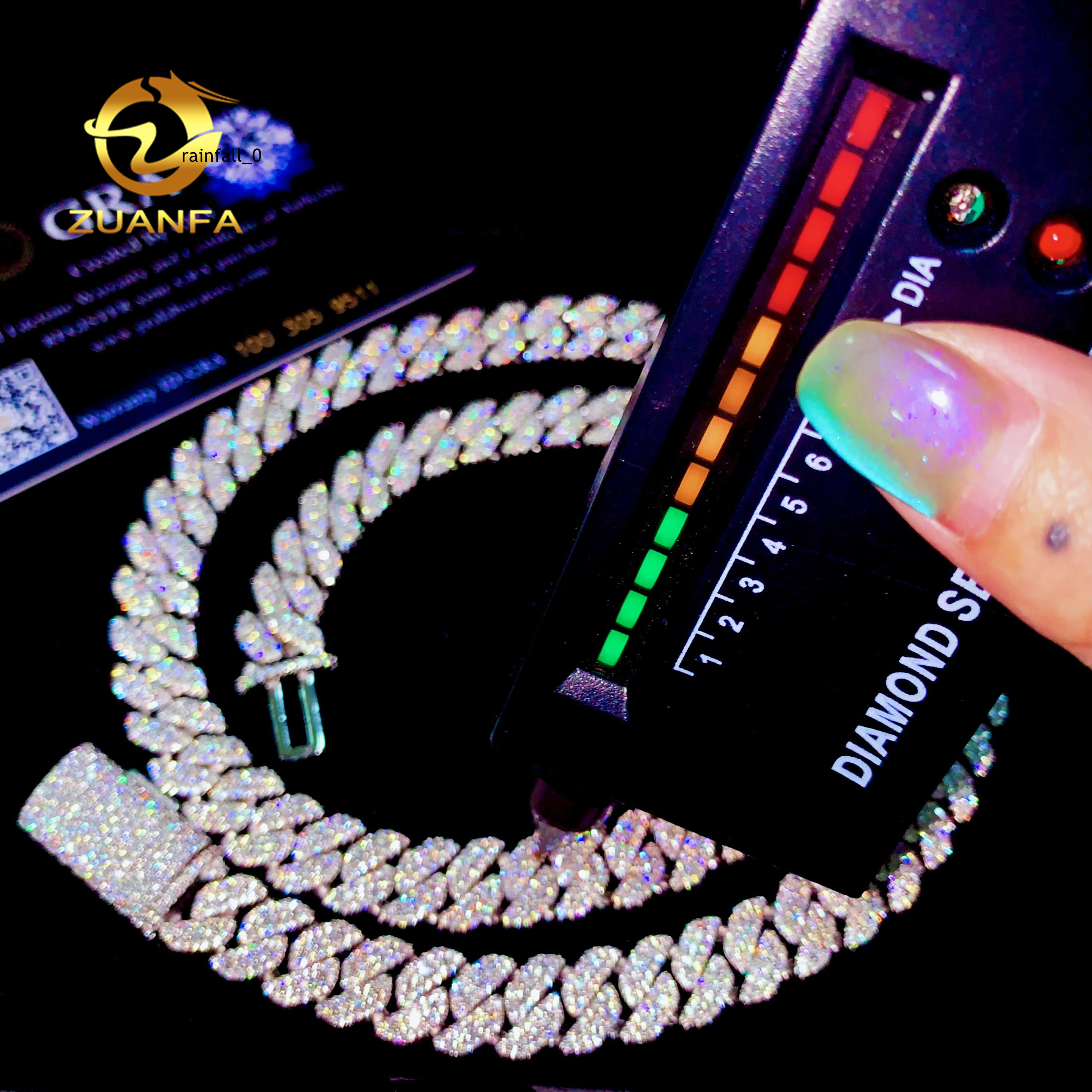 Source Factory 10mm Moissanite Chain Cuban Links Prong Chain Pass Diamond Tester 925 Silver Cuban Link Chain Necklace 2 Tone