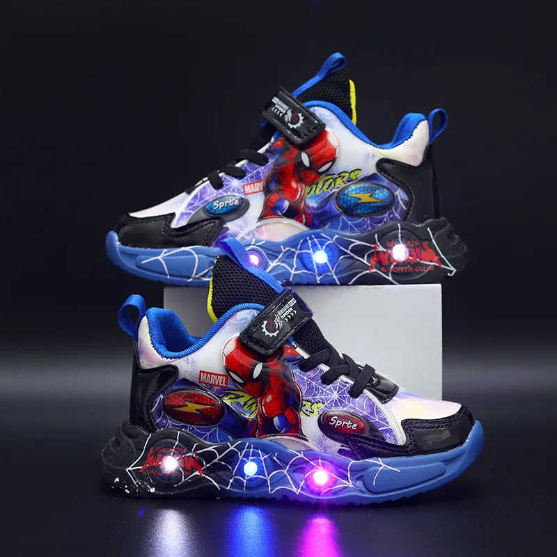 Disney Spiderman Childrens Shoes Boys Sneakers Spring Autumn Cartoon Fashion Kids Lighted Sports Shoes Child Boy LED Sneaker H251101