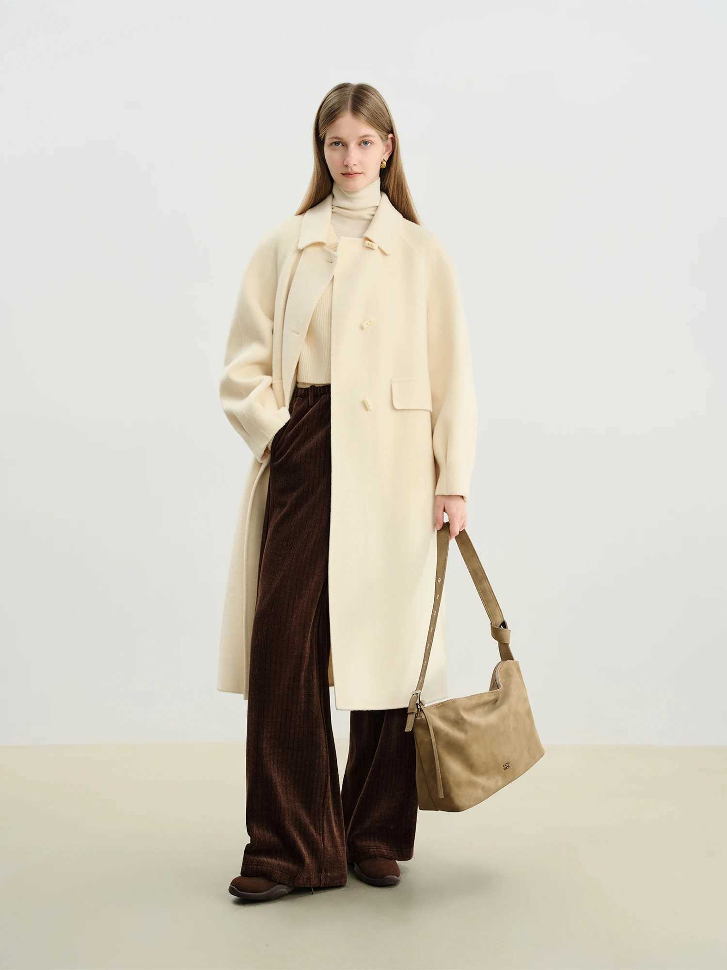 ZIQIAO Craft Studio Soft Pink DoubleFaced Trench Coat for Petite Women Winter 2025 New Arrival 100 Wool Overcoat Wool CoatT251101