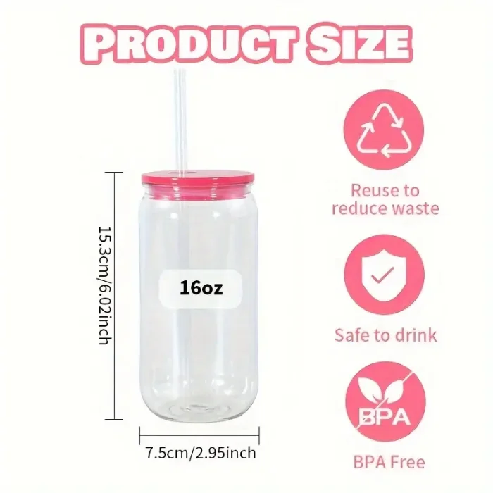USA SHIP 16oz acrylic libbey can cups clear plastic drinking tumblers with colored PP lid straw cola food mason jars for vinly reusable cups 50pcs/cas
