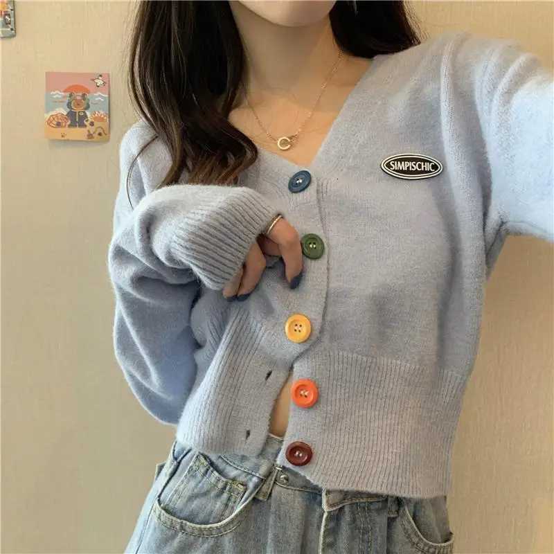 Knit Korean Crop Sweaters Cardigan For Women Oversize Long Sleeve Top Knitwear Autumn Short Outerwear Ladies Clothes V NeckT251101