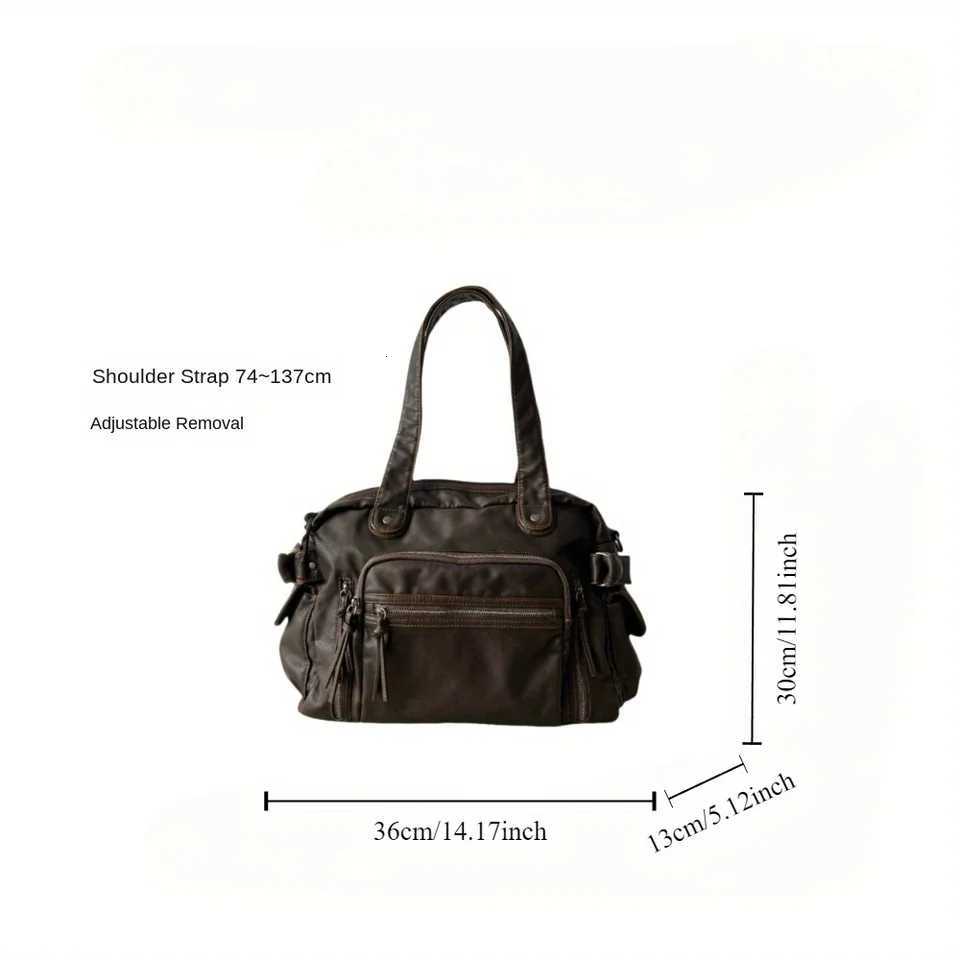 Retro tote bag motorcycle bag soft PU leather large capacity shoulder bag Y2K punk multi pocket crossbody bagW251101