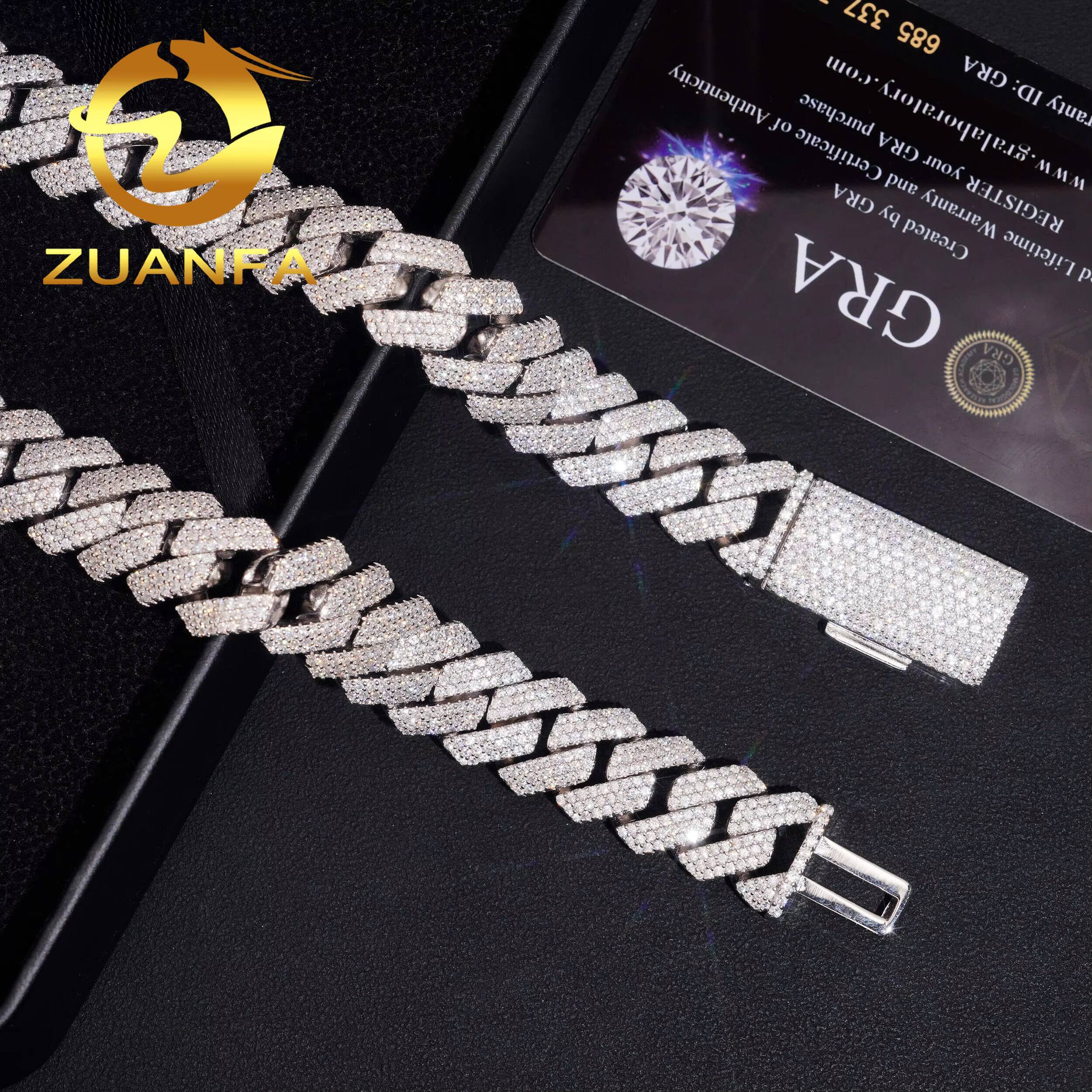 PROMOTION 16mm Moissanite Chain Cuban Links Pass Diamond Tester 925 Silver Cuban Link Chain Necklace Rose Gold Plated