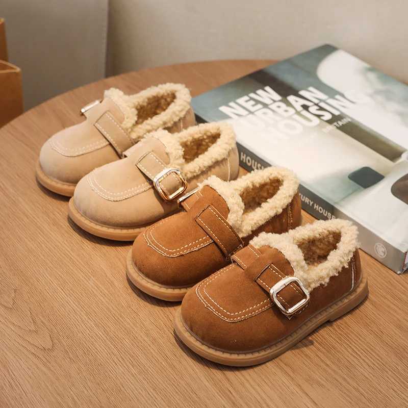 Winter New Children Leather Shoes Warm Outdoor Girls Causal Cotton Shoes Solid Color School Simple Kids Fashion Flat Plush ShoesT251101