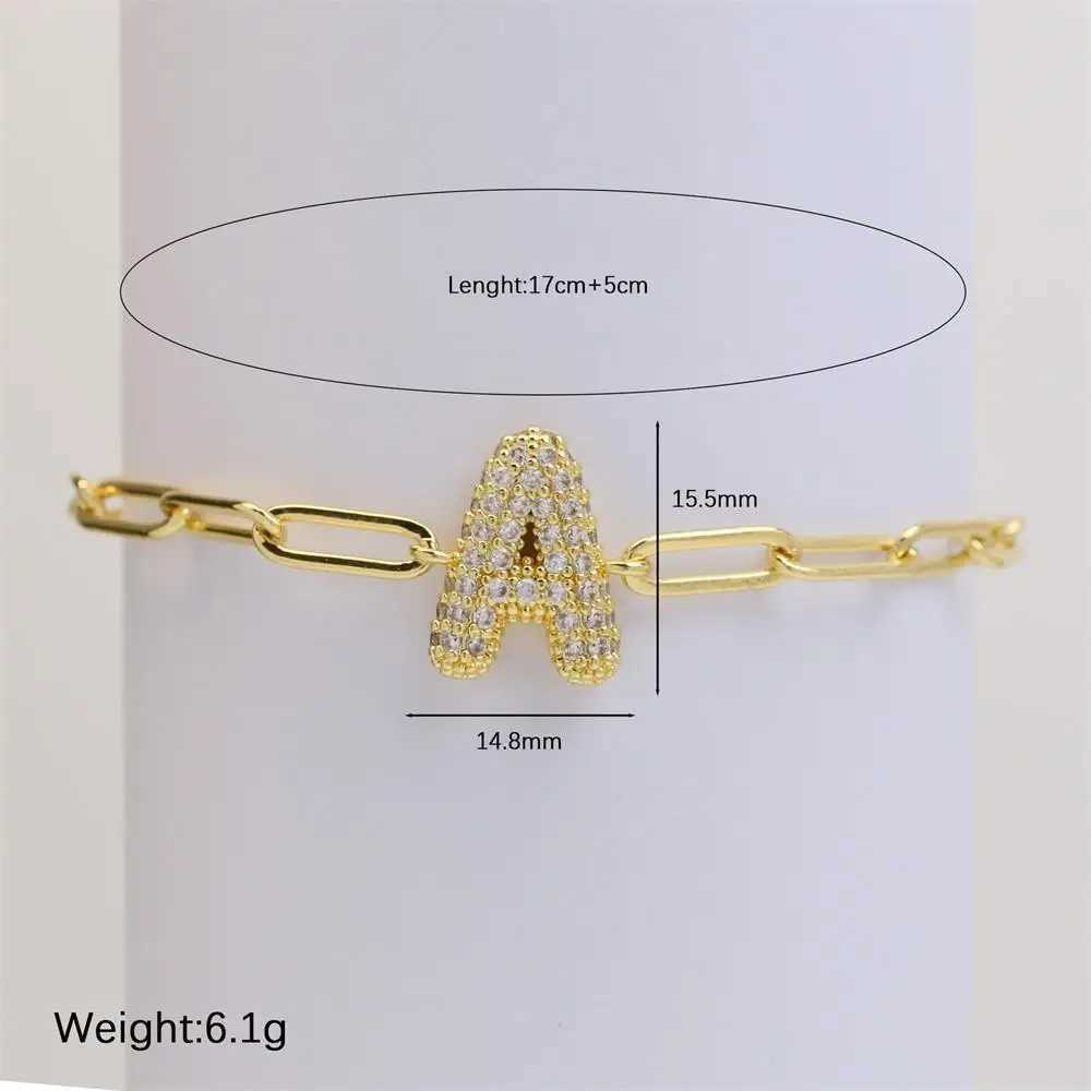 Punk Hip Hop Flash Rhine Stone Shaped Initial Letter Bracelet Stainless Steel Waterproof Zircon Bubble A-Z Letter Chain Bracelet Y250329