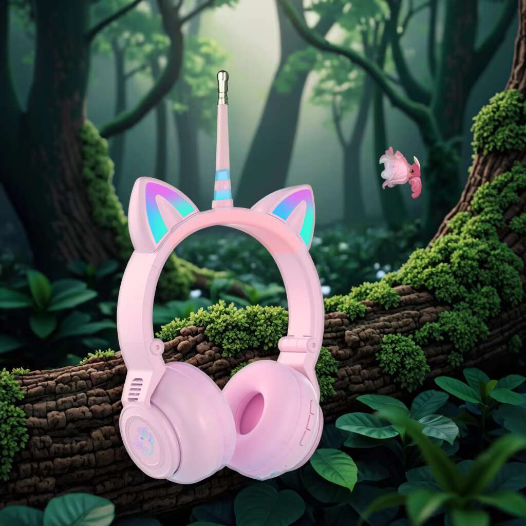 YUSONIC Cute Unicorn Wireless Bluetooth 5.3 Earphones LED Battery Flash Lamp TF Card Support Birthday Gift for Kids Girls