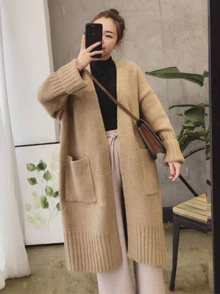 Autumn Winter Knitted Cardigan Women Sweater Jacket 2023 Elegant Vintage Loose Long Outerwear Maxi Y2k Sweater Coat Soft JacketT251101