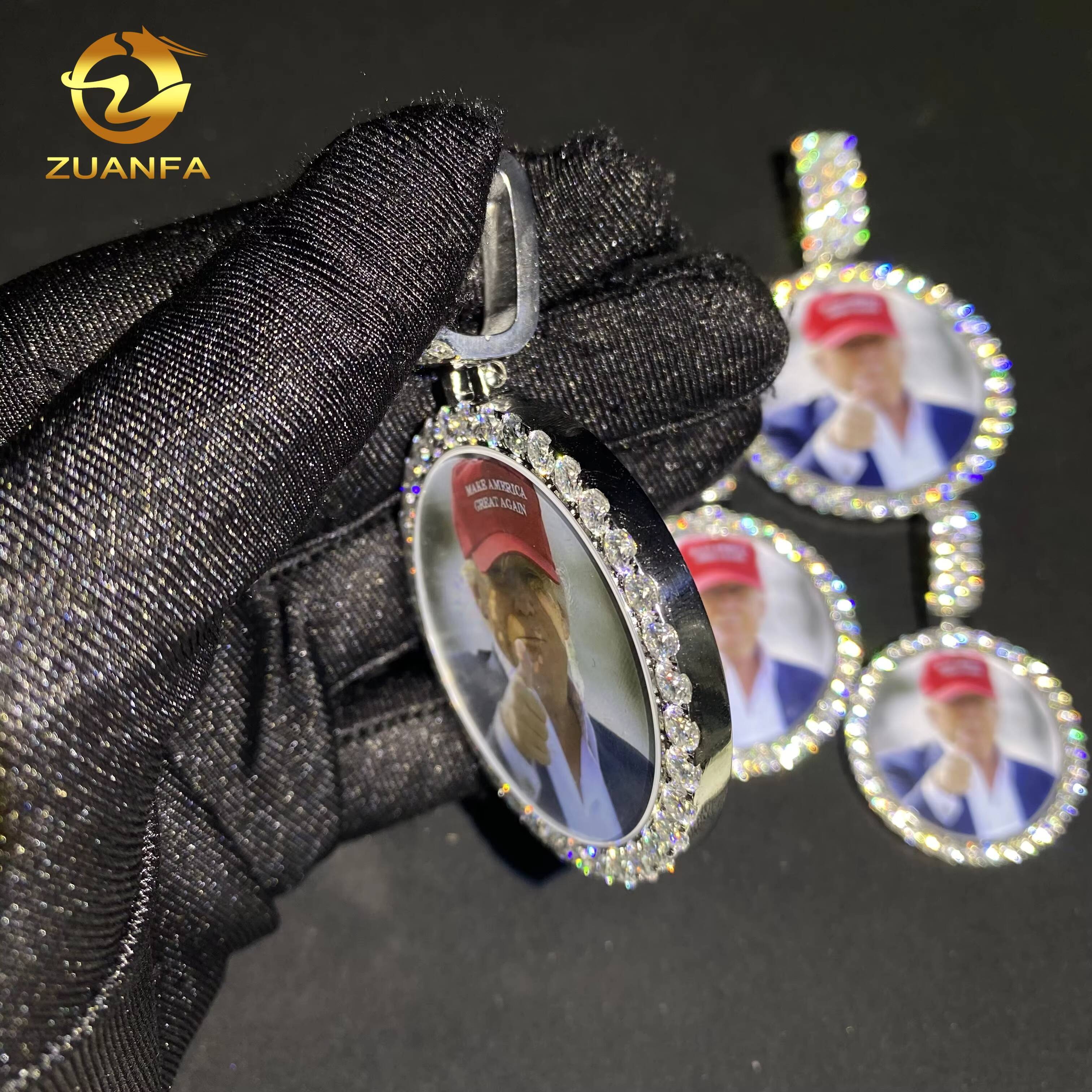 Free Framing Custom Iced Out Hip Hop Moissanite Picture Pendant Water Proof Silver VVS Moissanite Diamond Memory Photo Pendant