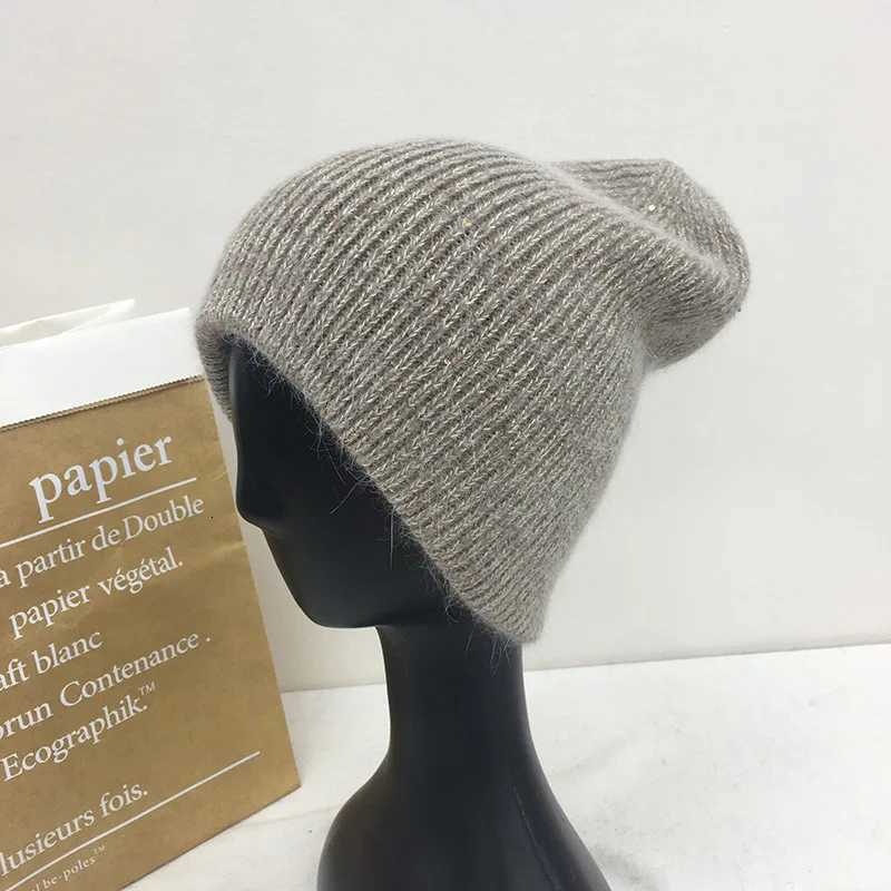 New angora rabbit fur hats Winter warm soft beanie caps Knitted hats Women girls casual solid ski skullies skullcap gorrasXJ251101