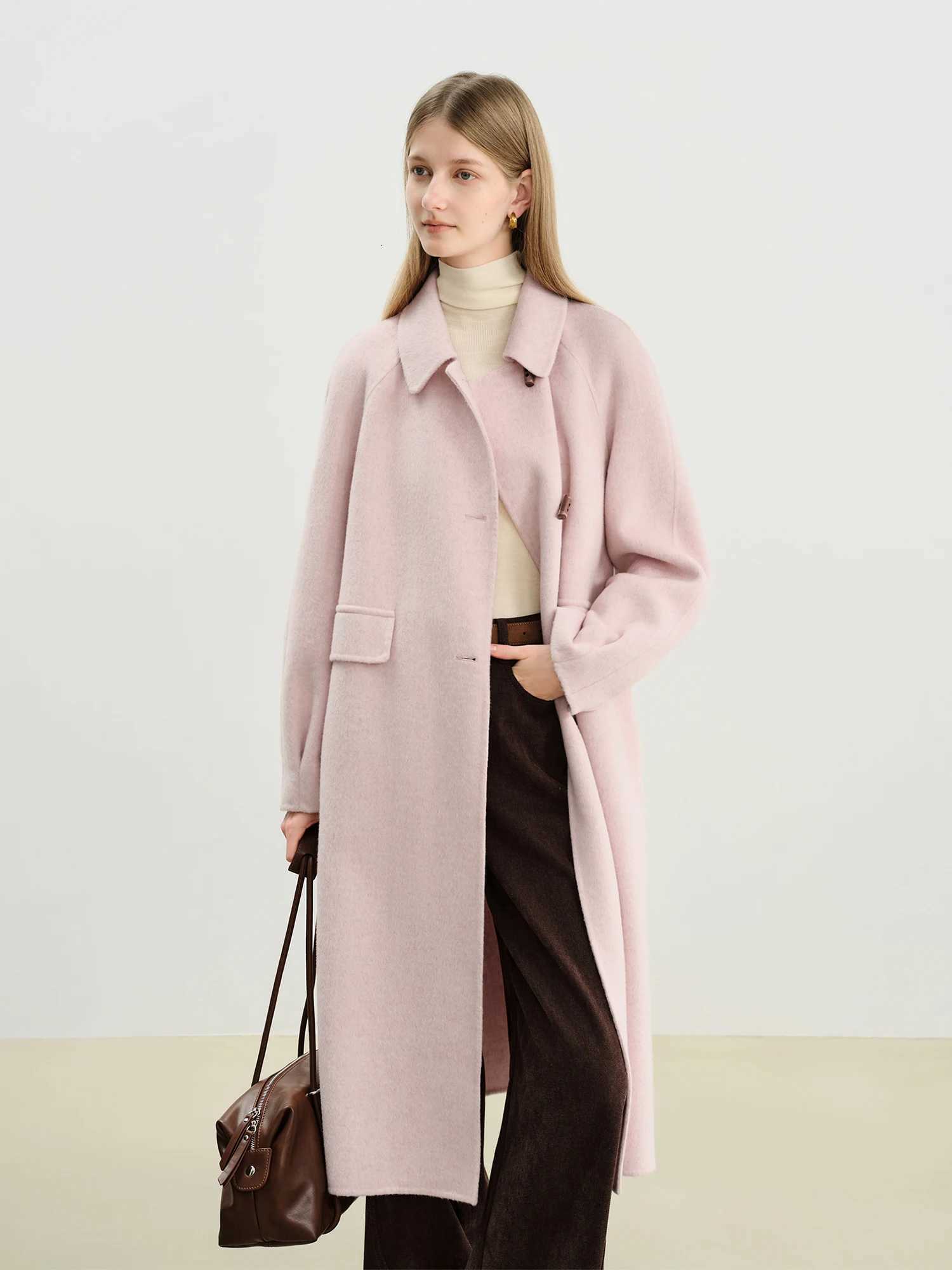 ZIQIAO Craft Studio Soft Pink DoubleFaced Trench Coat for Petite Women Winter 2025 New Arrival 100 Wool Overcoat Wool CoatT251101