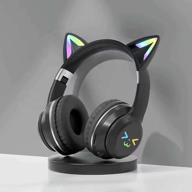 New Cool Luminous HiFi Headphone Wireless Headset Sports Earphone RGB Lights Cute Cat Ear Headphones with Mic