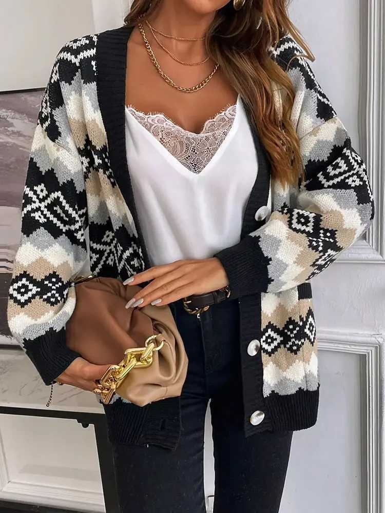 New Printed With Button Jacket Knit Sweater Womens Loose Lazy Wind Thickened Soft Warm Sweater Coats Fashion Knit CardiganT251101