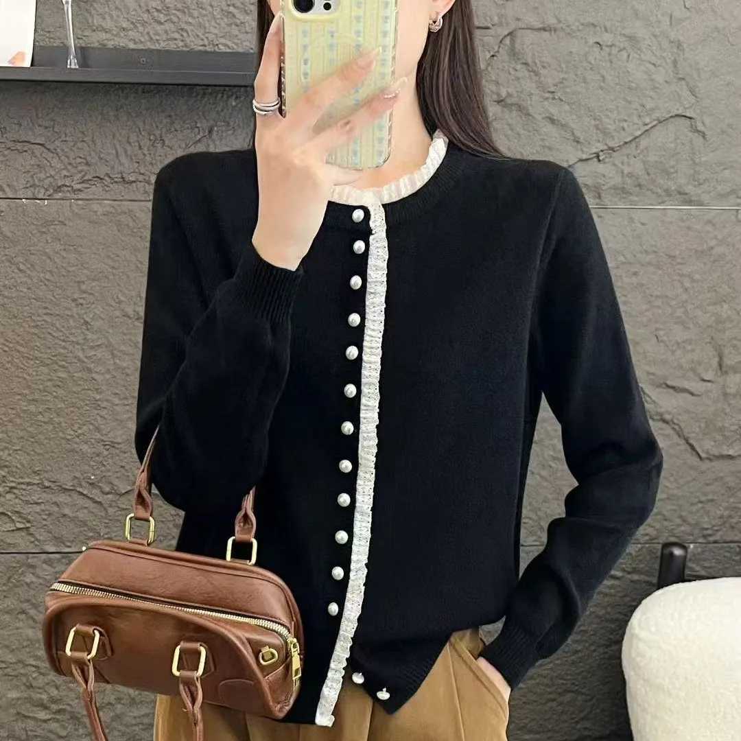 Knitted Sweater Women Cardigans New Long Sleeve ONeck White Lace Knit Sweater Cardigan Women Tops Sweaters Women Clothing Q1065T251101