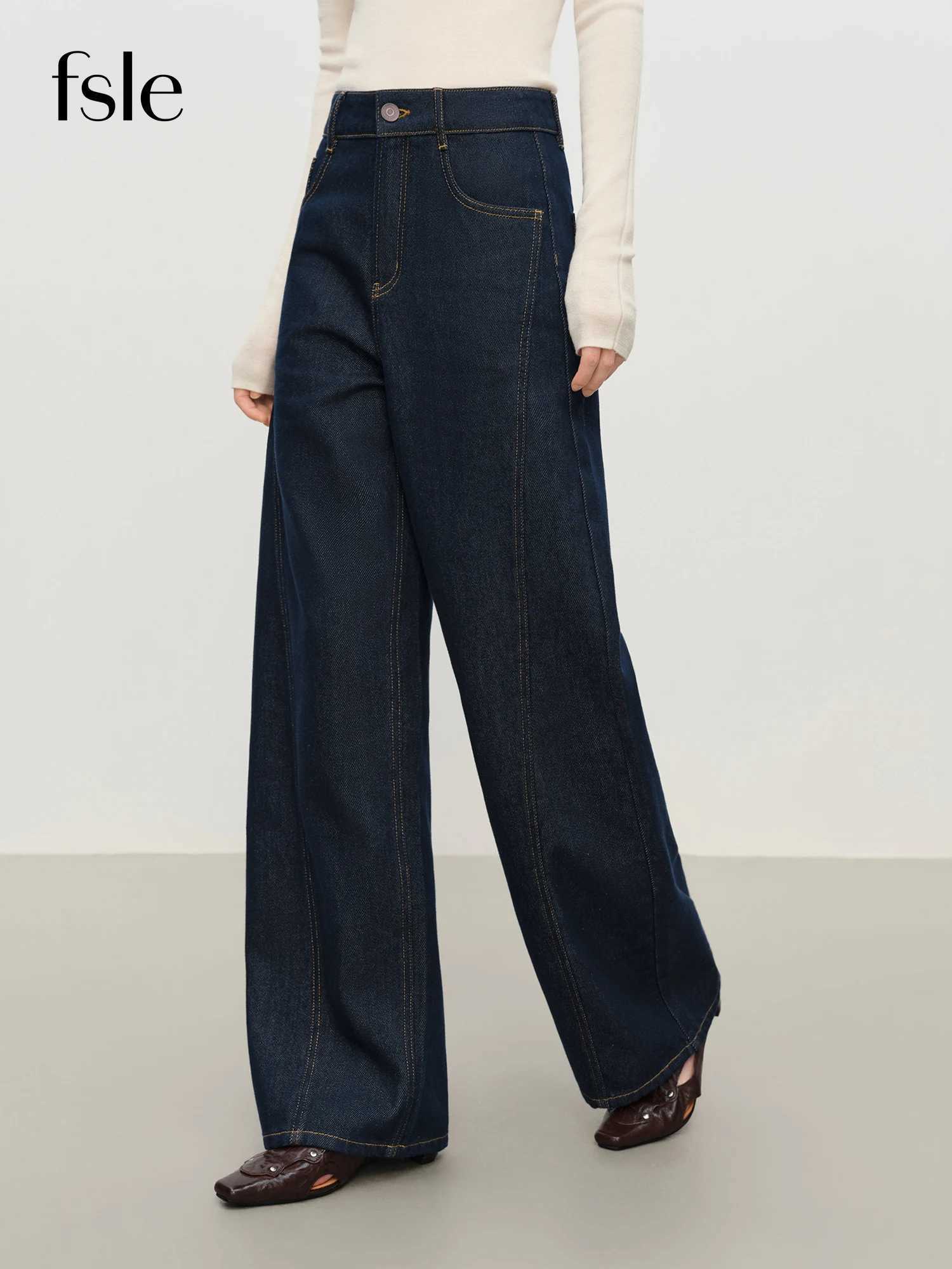 FSLE Retro Straight Blue Casual Versatile Jeans for Women Winter 2025 New Loose Daily Outfit Allmatch J251031