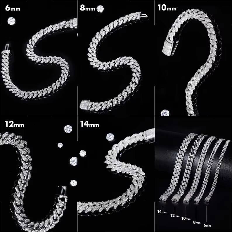 Wholesale 8mm14mm Moissanite Cuban Link Chain 925 Silver Rhodium Plated Hip Hop Moissanite Cuban Link Chain Wholesale