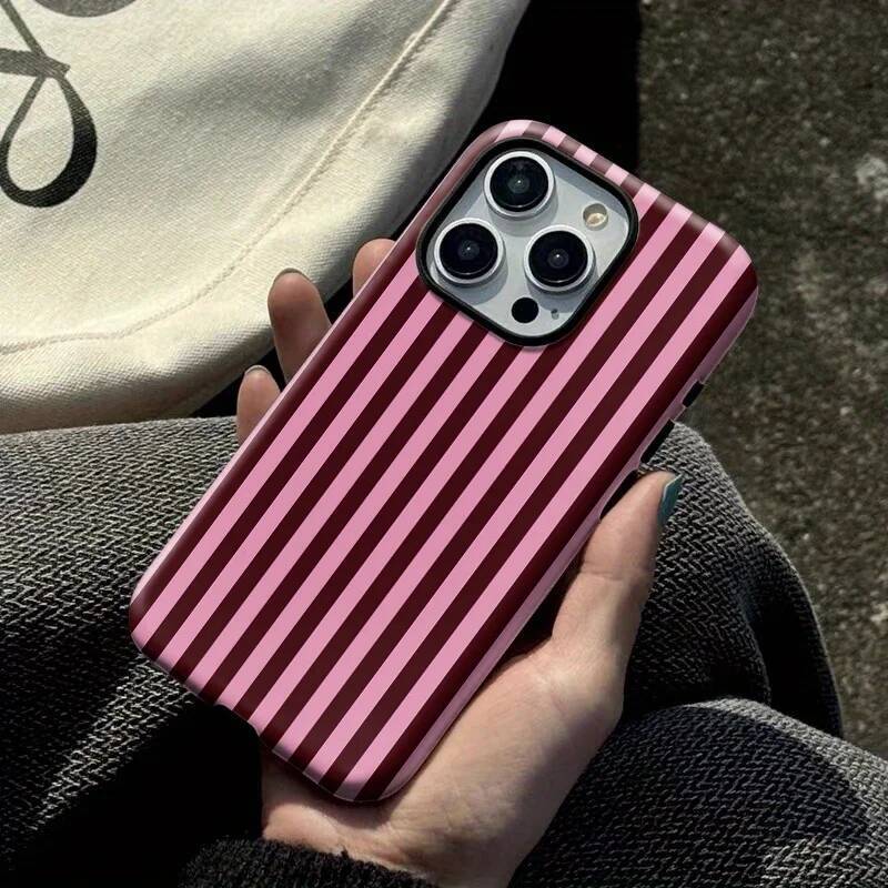Phone Case for iPhone 16 15 14 13 12 11 X XS XR XSMAX 7 8 Pro Max Plus Luxury Fashionable Striped Black Double-layer Back Cover