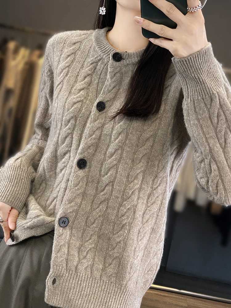 Womens Autumn Winter New Collection 100 Cashmere Knit Cardigan Sweater Twisted Flower Round Neck Cashmere Sweater Lazy StyleT251101