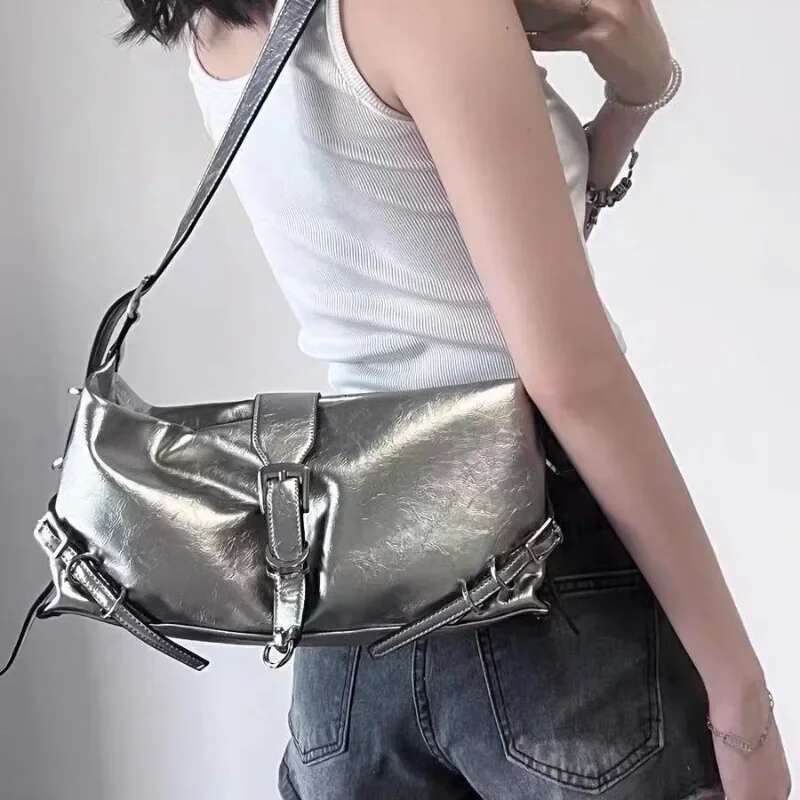Y2k Vintage Women Handbag Small PU Leather Shoulder For Women's Tote Hip Hop Messenger Commuter Female Armpit Bag