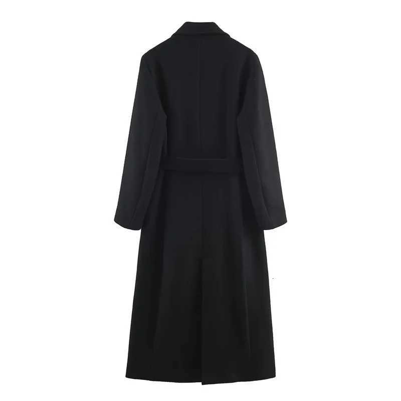 Womens wool coat autumn and winter blended long coat with belt simple and fashionable womens clothingT251101
