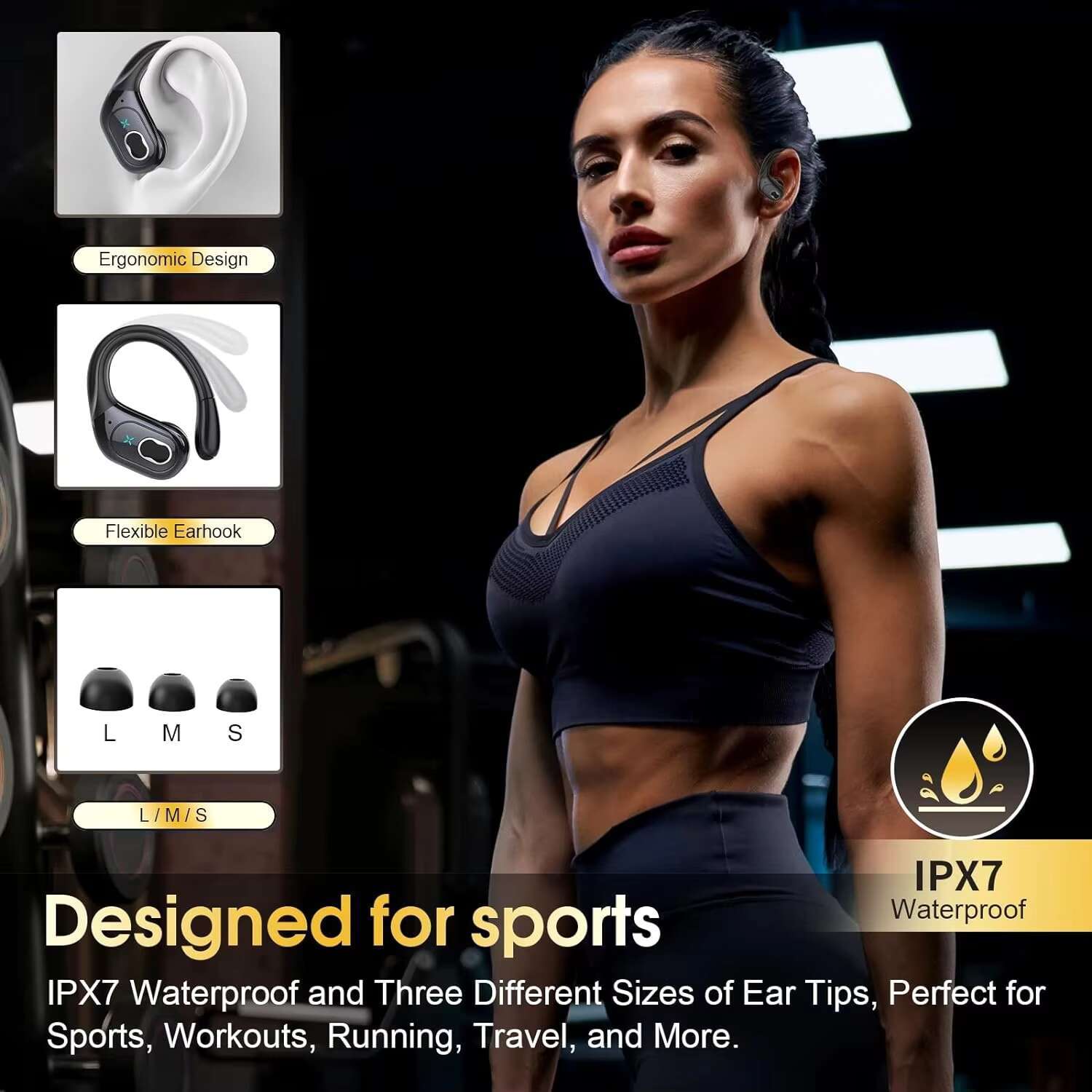 Wireless 75hrs BT 5.3 Headphone Sports Earbuds Stereo Deep Bass ENC Noise Cancelg Earphone for Workout/Running HD65