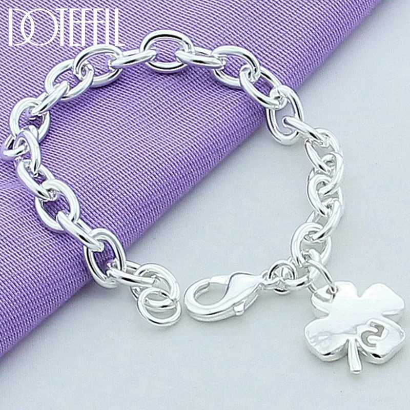 DOTEFFIL 925 sterling silver clover leaves lucky number 5 bracelet 20cm chain womens wedding engagement party jewelry Y250329