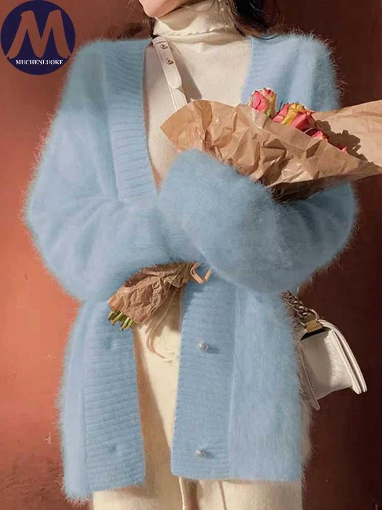 Womens Elegant VNeck Loose Sweater Beautiful Tops Korean Fashion Gentle Wind Womens Clothing Cardigan Autumn WinterT251101