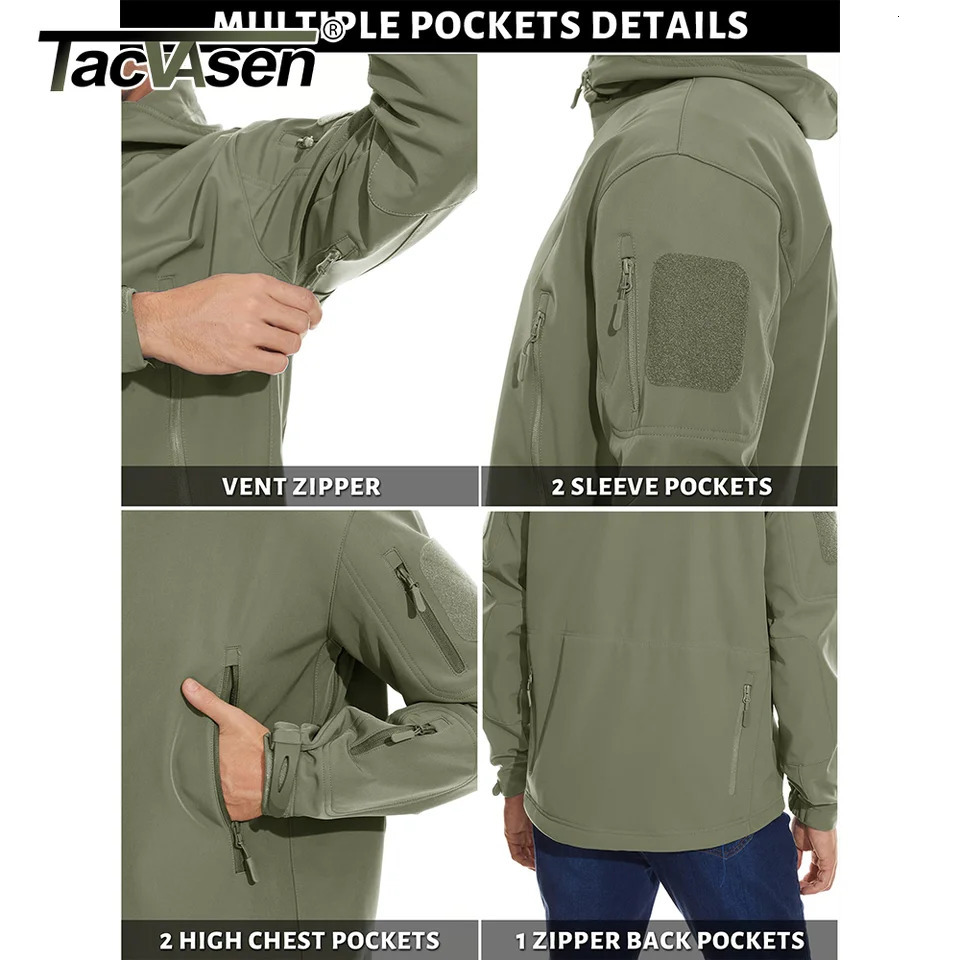 TACVASEN Solid Waterproof Fleece Lined Jacket Mens Jacket Softshell Outwear Coat Windbreaker Outdoor Warm Clothes with Pockets 251028CJ