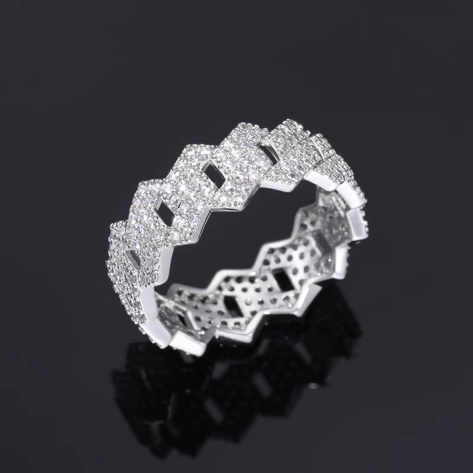 High Quality Classic Hip Hop Jewelry 8mm Gold Plated Brass Prong Setting 5A Cubic Zirconia Cuban Ring for Men