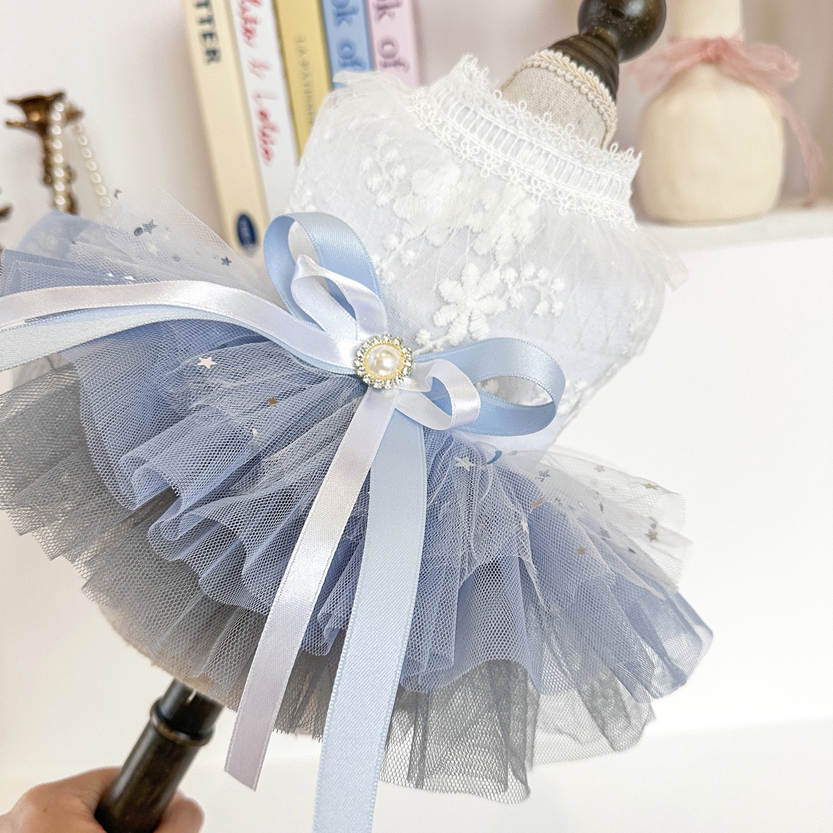Fancy Dog Dresses with Leash Ring, Embroidered Dog Wedding Dress, Bow Puppy Clothes for Small pet Girl Multi-Layer Lace Tutu Cat Outfit for Kitten
