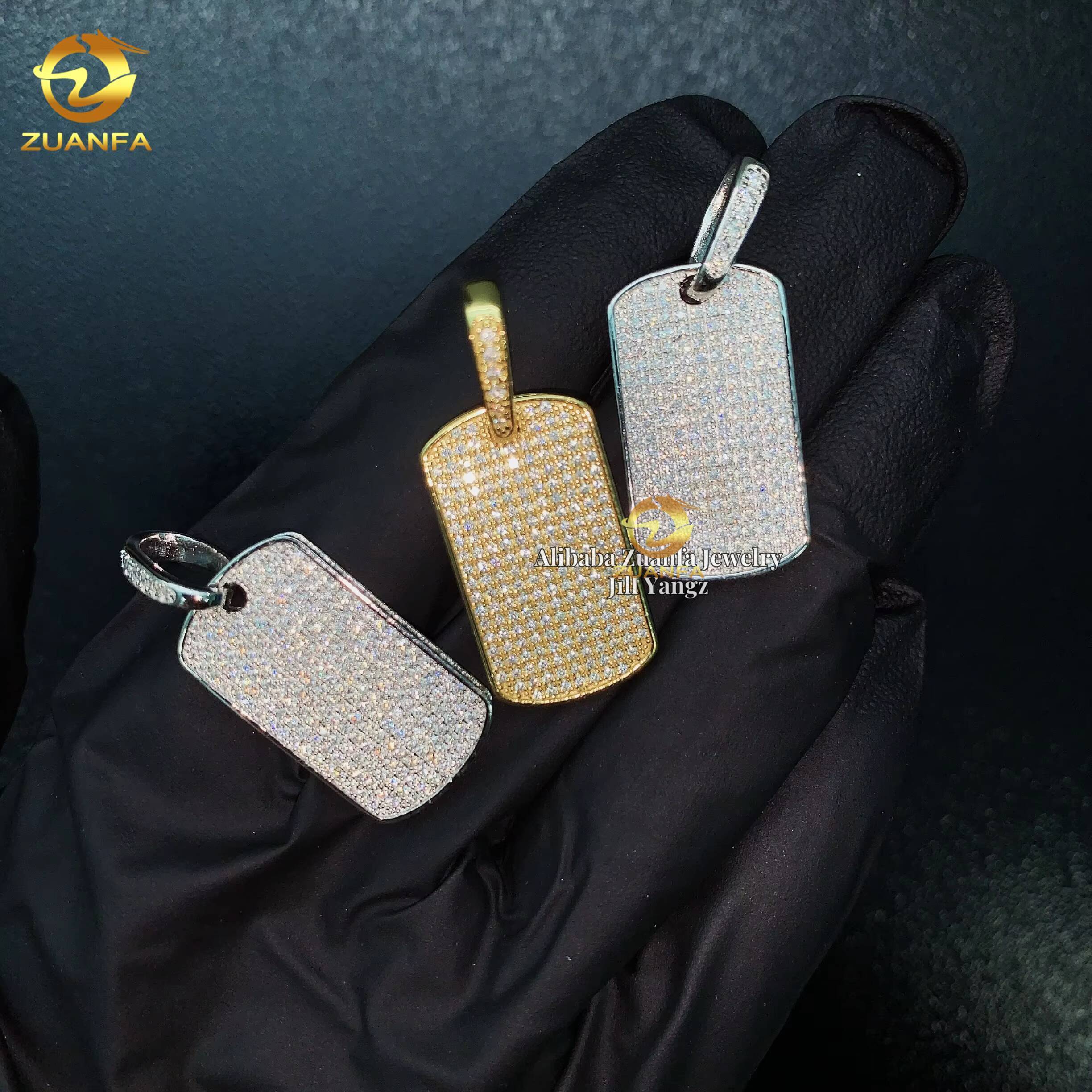 Small Dog Tag Moissanite Pendants Iced Out Jewelry Custom Moissanite Pendant