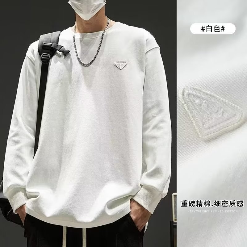 Long Sleeve T-shirt For Men National Trend Hong Kong Style Heavyweight Crew Neck Base Shirt Designer T-shirt New Spring And Autumn Solid Color Pullove