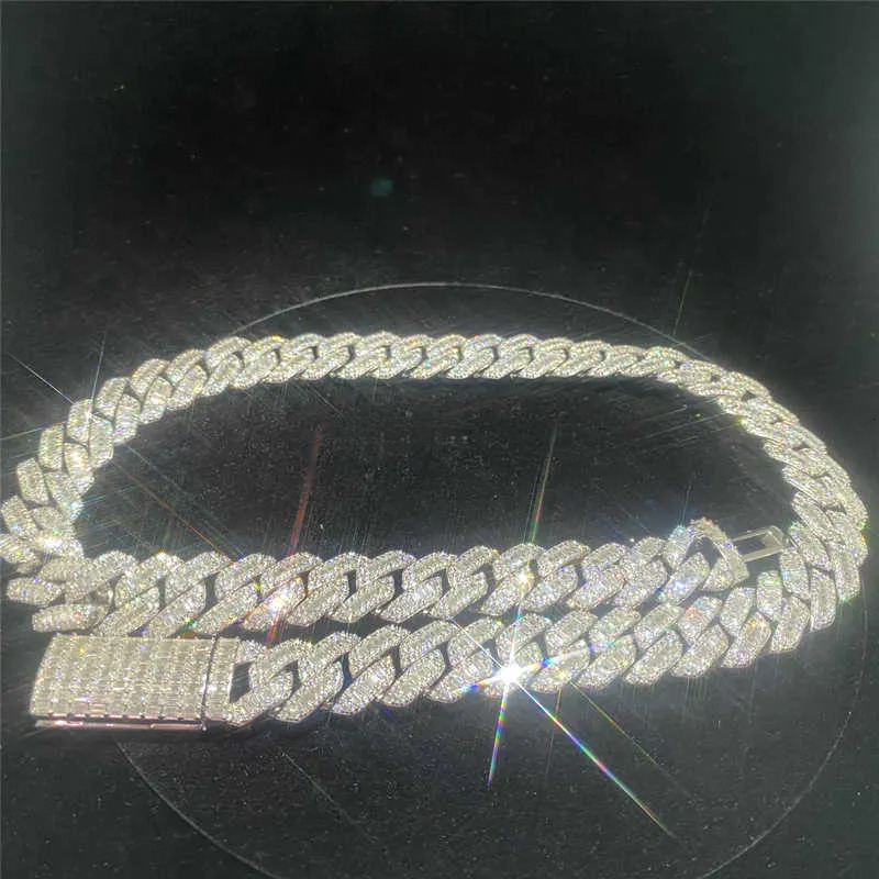 15mm Fine Hip Hop Jewelry Dia Men Necklace Sterg Sier Fully VVS Moissanite Baguette Cuban k Chain