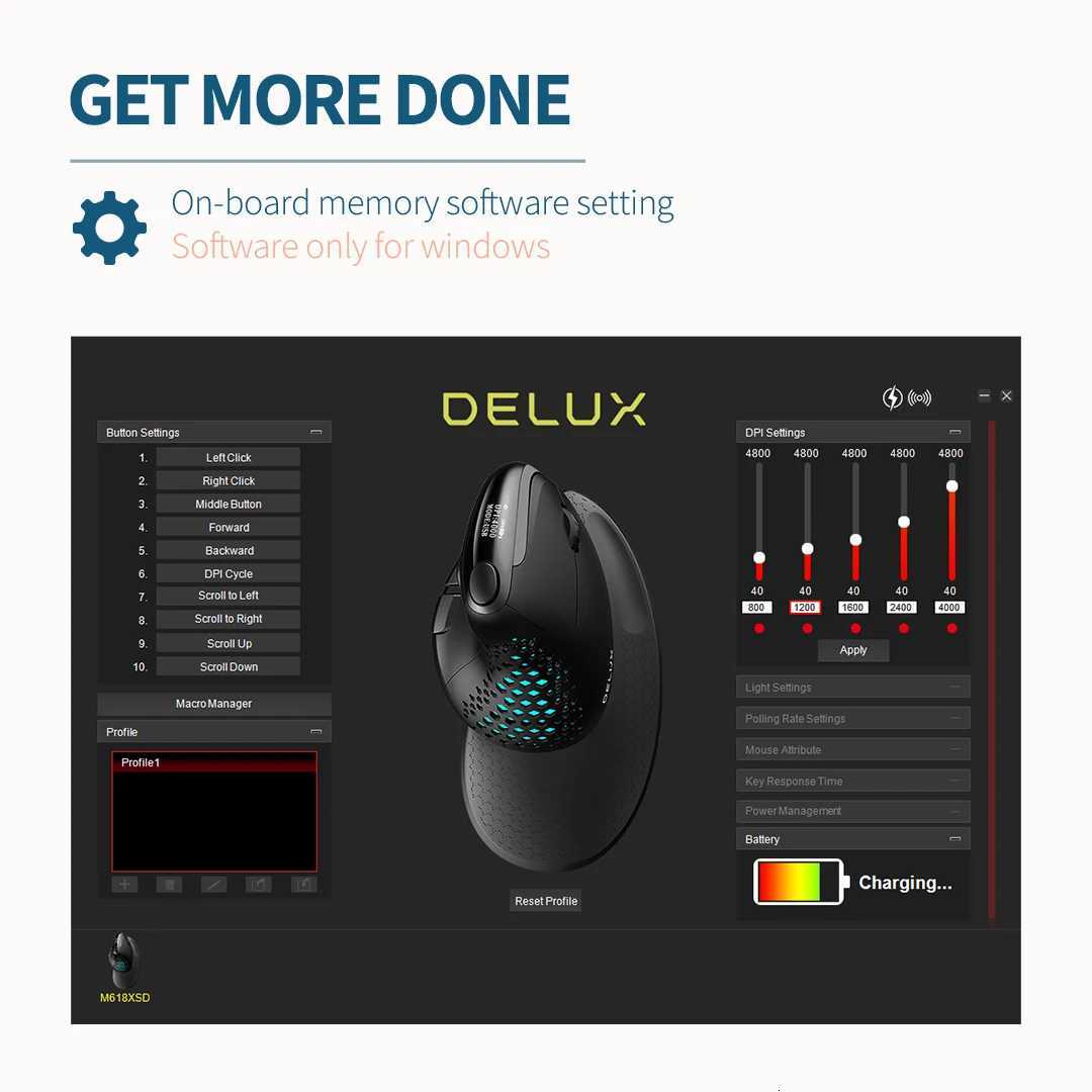 Delux M618XSD Seeker Ergonomic Vertical Mouse with OLED Screen 4000DPI Rechargeable 1000mA Removable Back Cover For Computer X251101