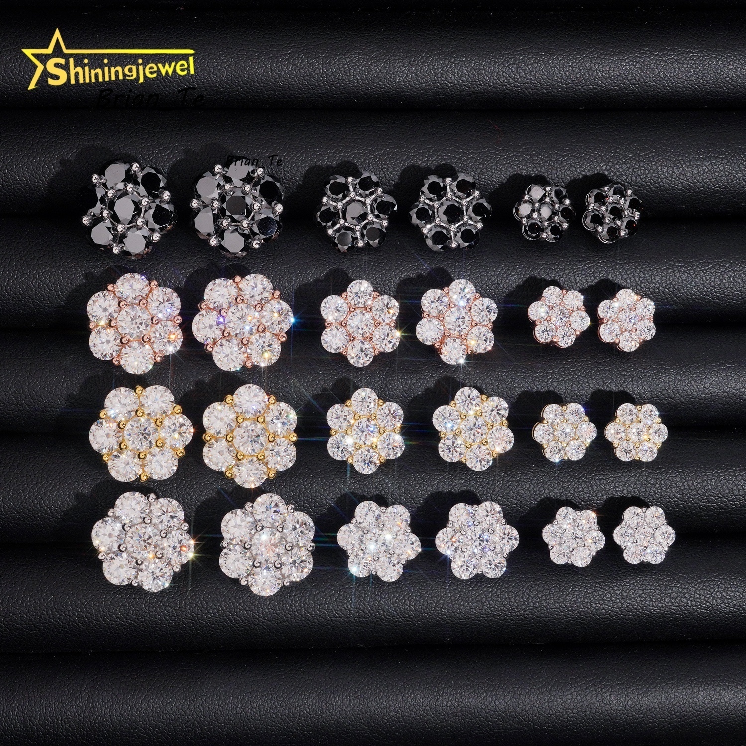 Hot Sale Fine Hip Hop Jewelry Multi Sizes 925 Sterling Silver Flower Iced Cluster Moissanite Diamond Earrings