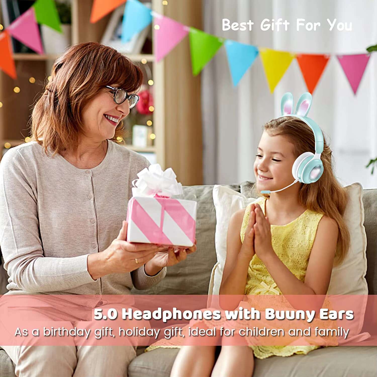 Drop Shipping Cheap LED Ear Gaming Pink Soft Leather No Wire Earphone Stereo Sound Wireless Rabbit Headphone Headsets With Mic