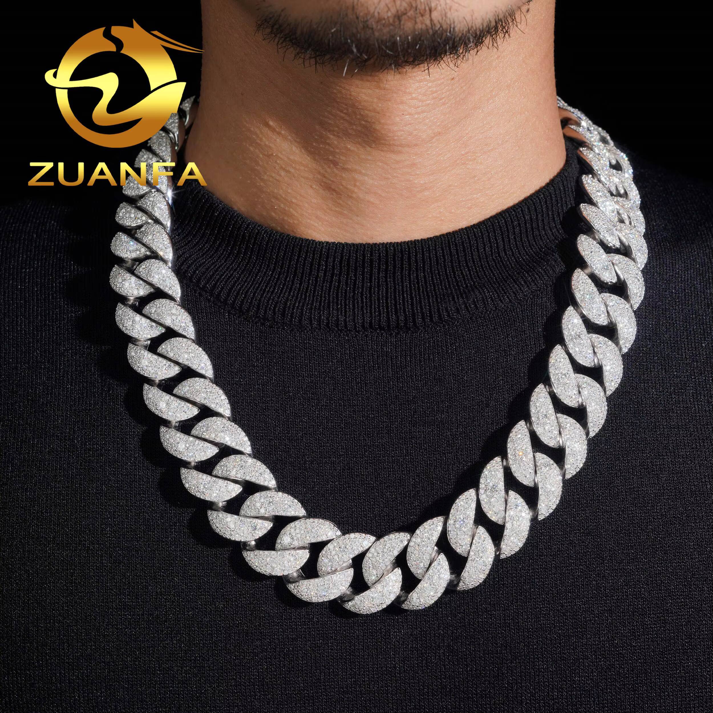 24mm Heavy Mosaic Set Moissanite GRA Silver 925 Gold Plated Necklace Chain Hip Hop Iced Out Jewelry Cuban Link Bracelet Chain