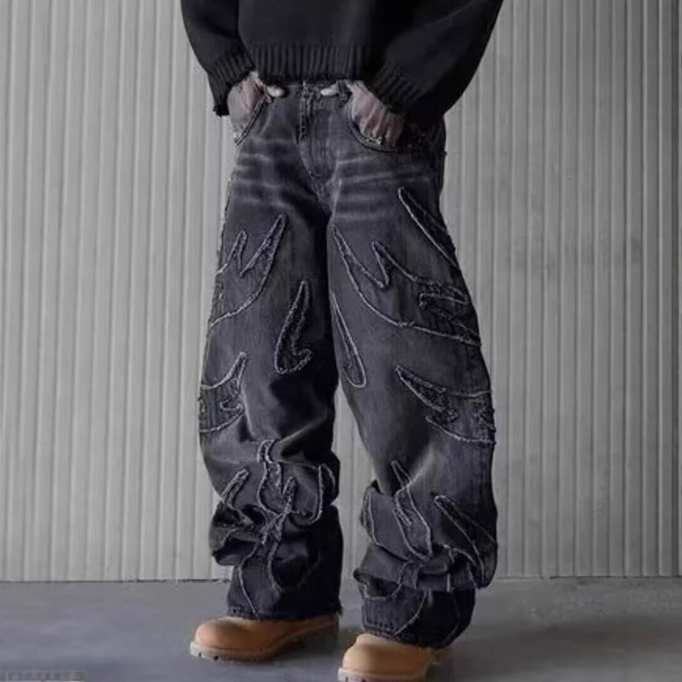 PFNW niche melt rhinestone printed washed jeans with belt casual and loose mens straight Trouser 12C1812 241126