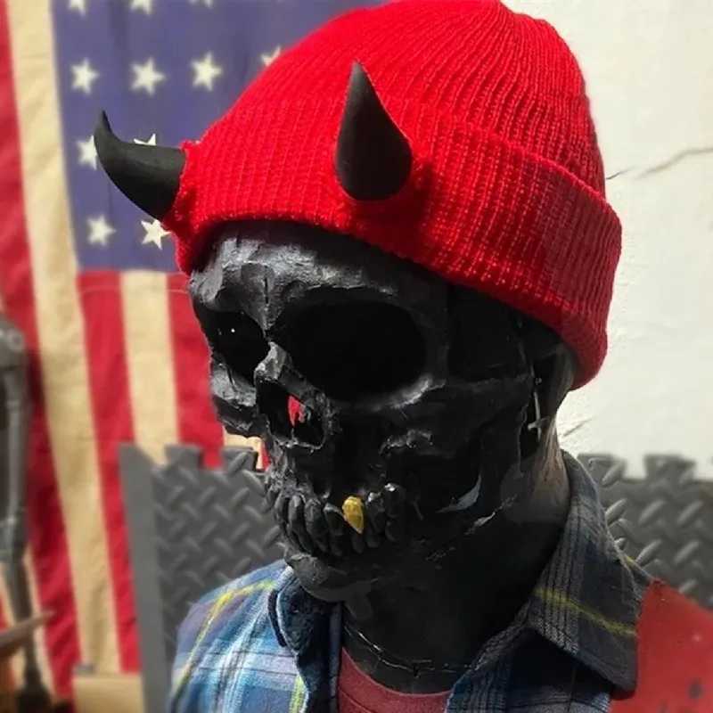 Winter Warm Knitted Beanie Hat Soft Stretchy Demon Horn Skull Design for Men and Women Outdoor Streetwear Funny Fashion HeadwearXJ251101