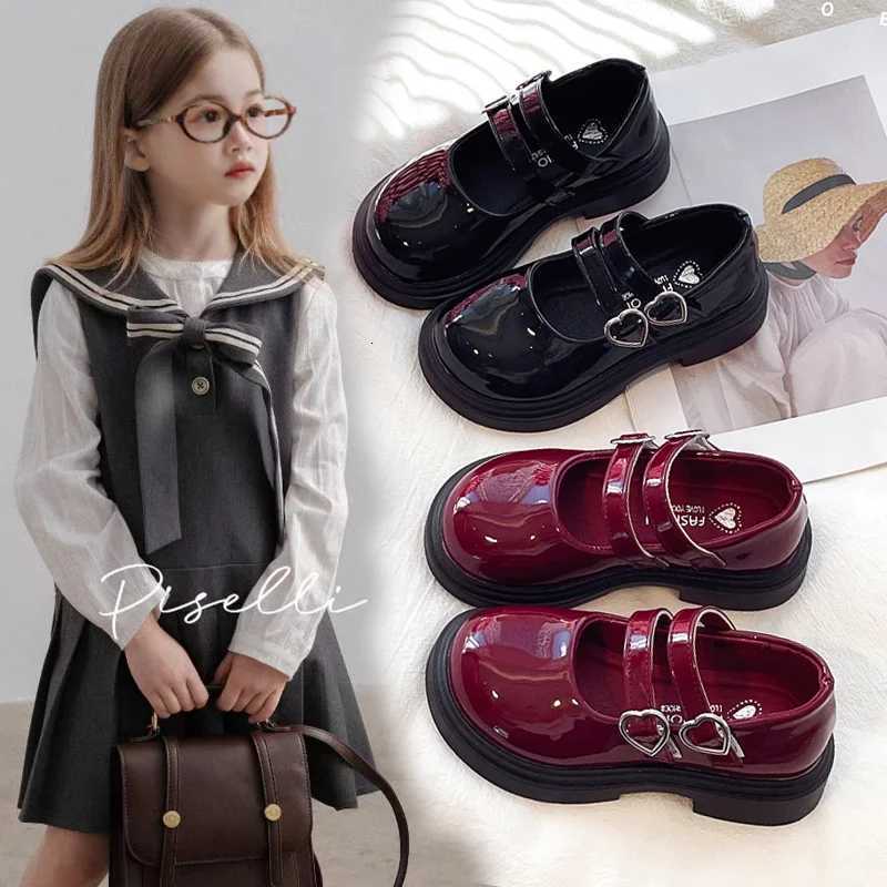 Childrens Leather Shoes 318 Years Old Burgundy Girls Performance Shoes Four Seasons Lightweight Nonslip Kids Single ShoesT251101