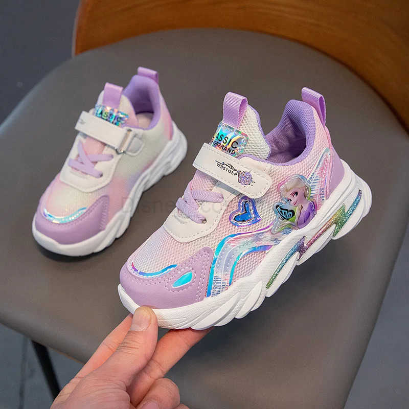 Disney Childrens Casual Shoes Girls Sneakers Mesh Priness Elsa Frozen Fashion Childrens Breathable Running Shoes Size 2138 H251101