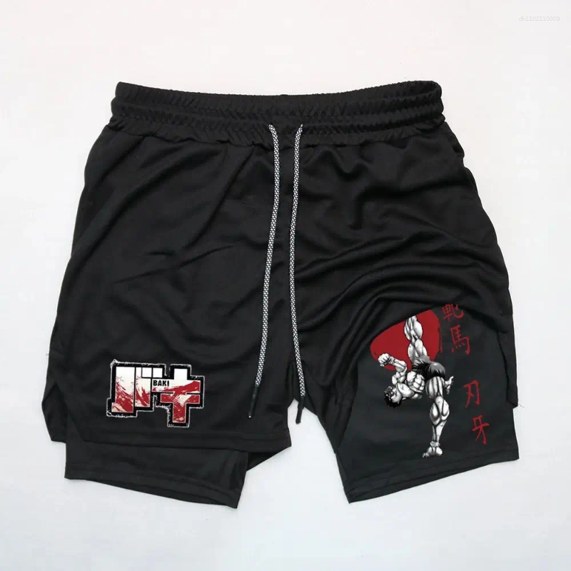 Men's Shorts Anime Baki Hanma Gym Men Women Fitness Manga Print 2-in-1 Summer Running Yoga Boxing And Sanda Training Pants